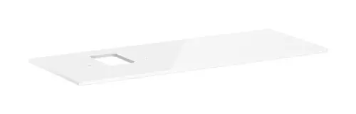 Weiße Konsole von Hansgrohe mit glatter Oberfläche und Ausschnitt auf der linken Seite für einen Aufsatzwaschtisch.